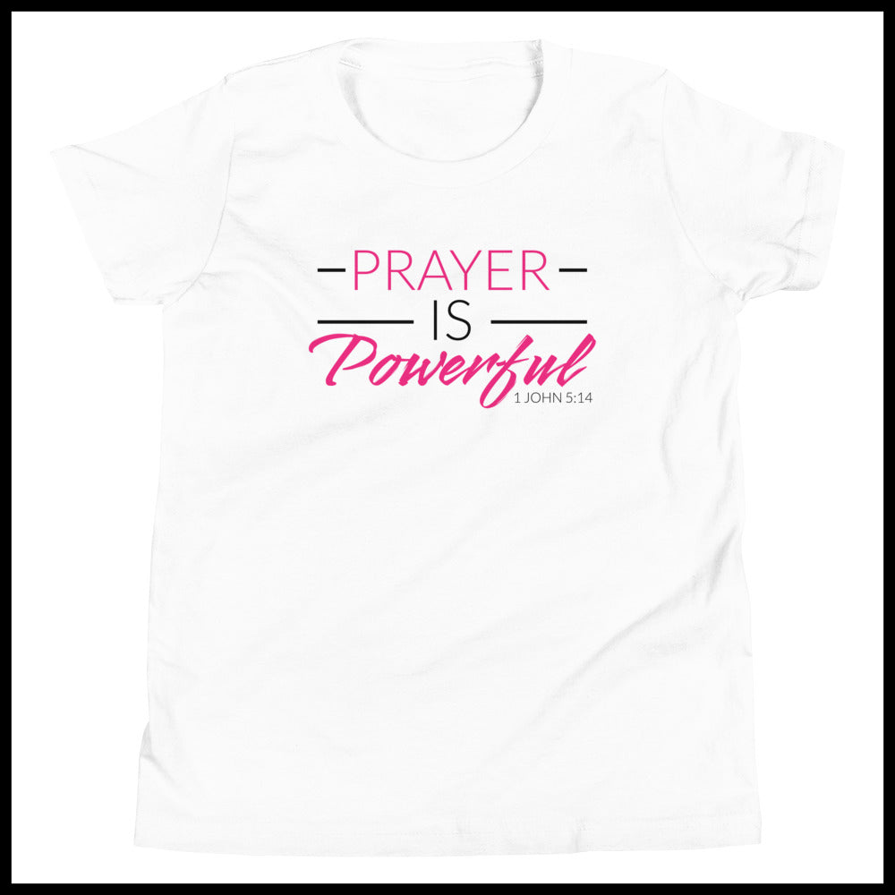 PRAYER IS POWERFUL - PINK KIDS T-SHIRT