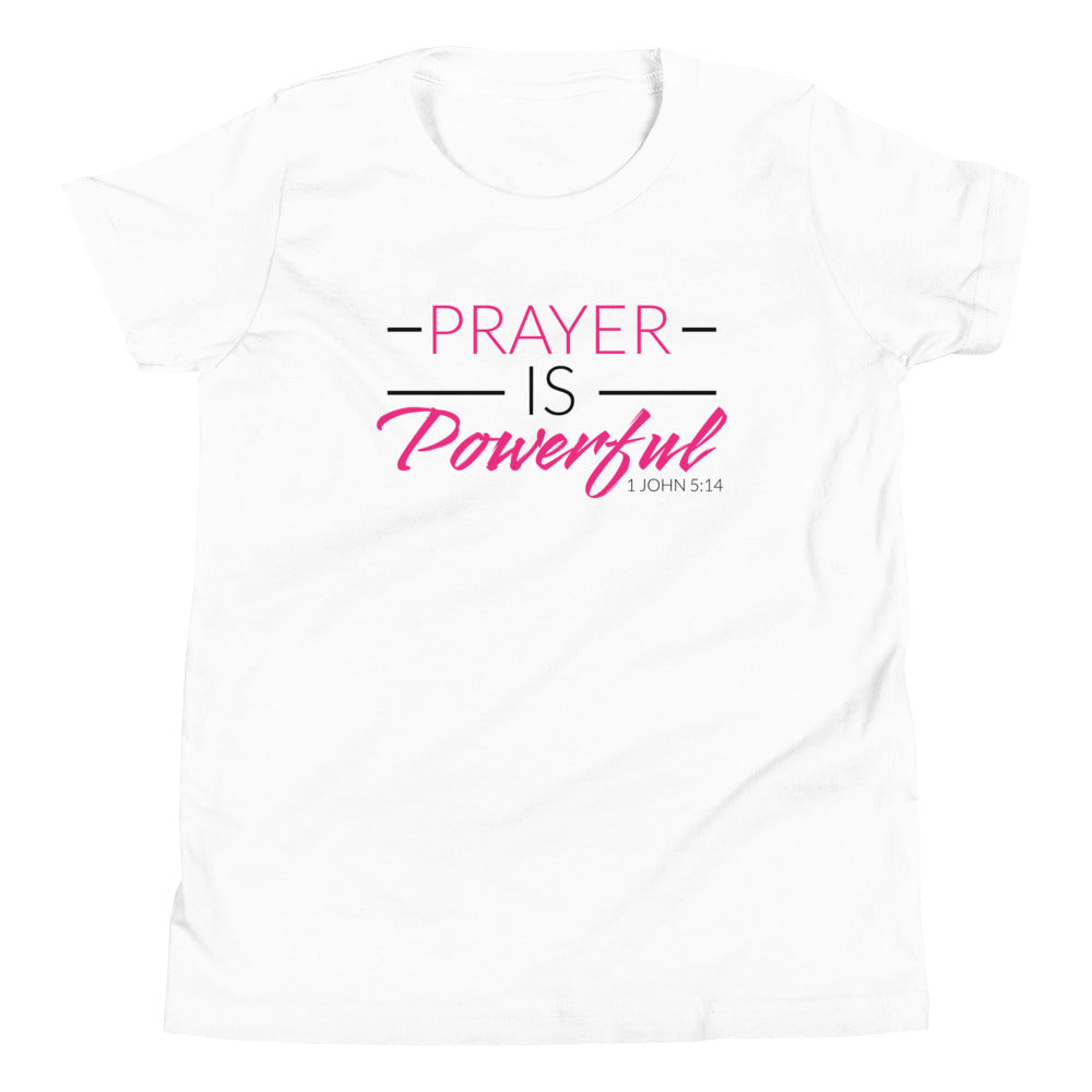 PRAYER IS POWERFUL - PINK KIDS T-SHIRT